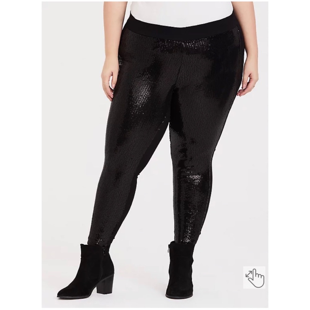 NEW Torrid 2 Full Length Signature Waist Sequin Legging - Black, Knit Back - Picture 4 of 10